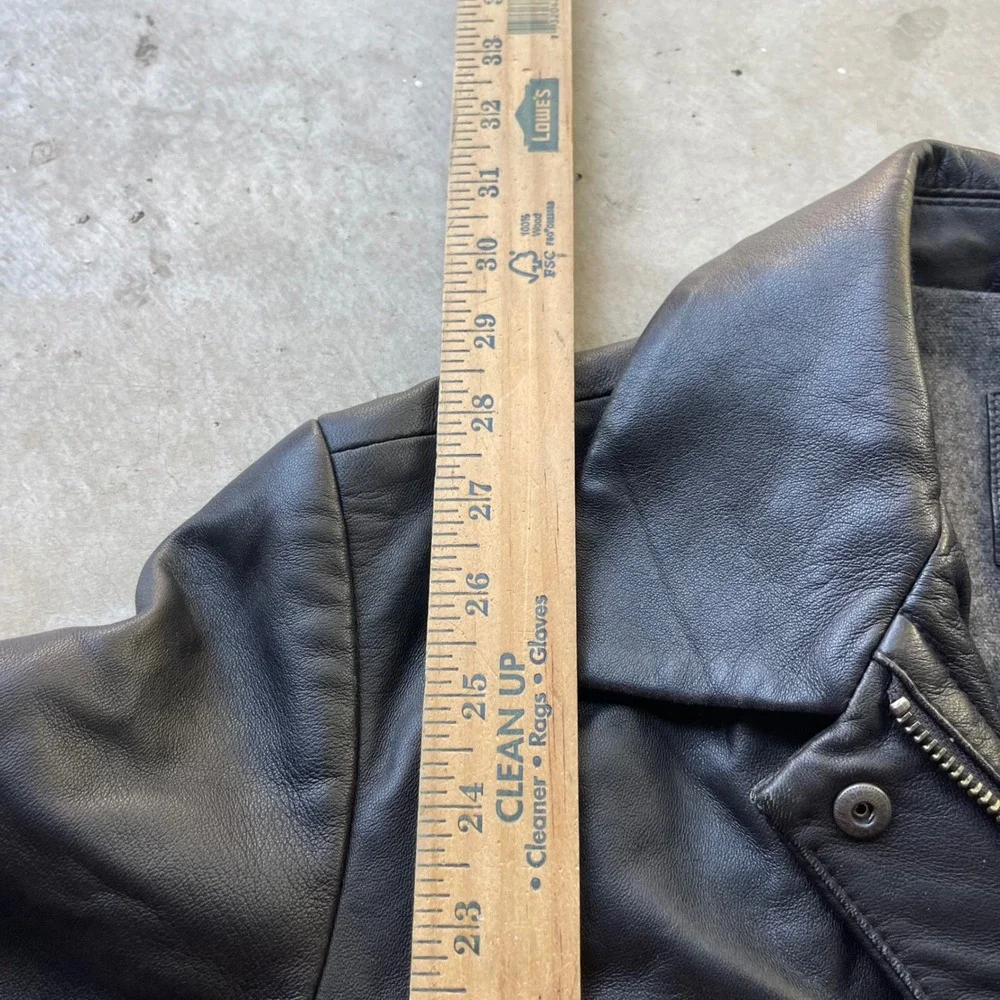 Gap Mens Genuine Leather Car Coat Jacket Black Zip Up Wool Blend Lining Medium